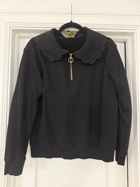 SSYS Lucy Black Scallop Collar Half-Zip Sweatshirt